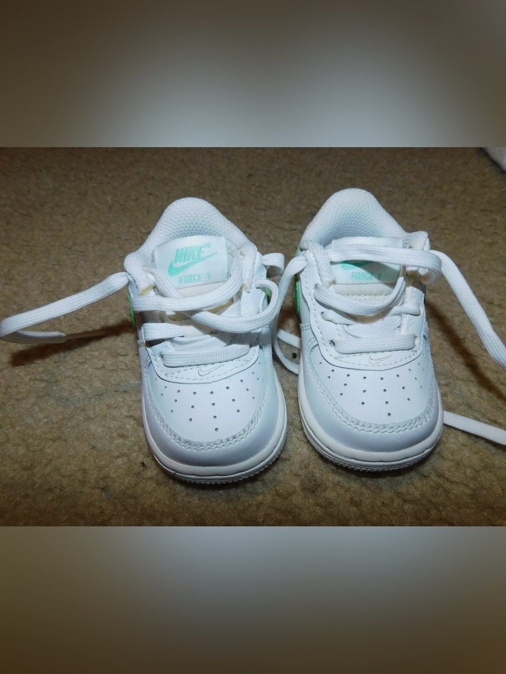 Nike Air Force One Baby/Toddler White Sneakers with Mint Green Accents